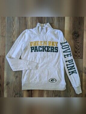 PINK Victoria's Secret 5th & Ocean NFL Green Bay Packers Quarter Zip Gray XS